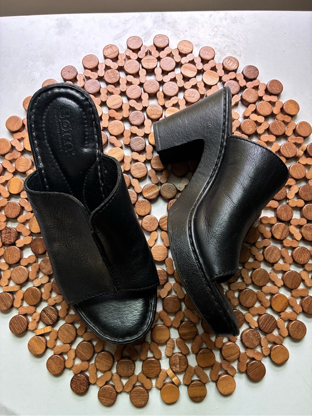 Born Black Leather Open-Toe Mule Sandals